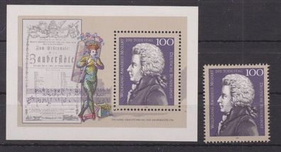 BRD 1991 postfrisch MiNr. 1571 + Block 26 Wolfgang Amadeus Mozart