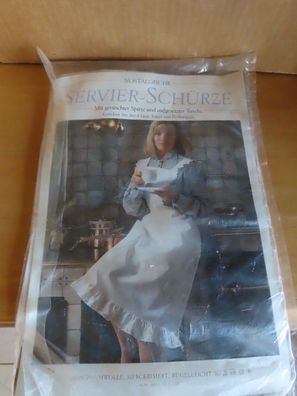Nostalgische Servier-Schürze weiß mit gerüschter Spitze (Original Verpackt)