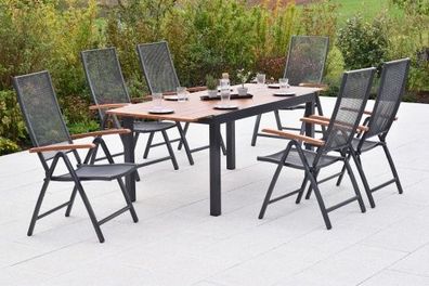 Thasos Set 7tlg., 6 Klappsessel, Ausziehtisch 150 (200 ) x 90 cm, Aluminium