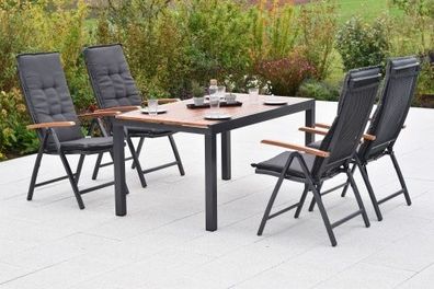 Thasos Set 9tlg., 4 Klappsessel, 4 Auflagen, Ausziehtisch 150 (200 ) x 90 cm, Alumini