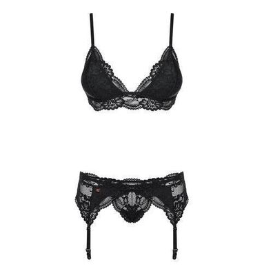 Obsessive 810-SEG-1 Verfuehrerisches Dreiteiliges Lingerie-Set Schwarz S/M Damen