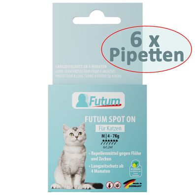 FUTUM 6x1,2ml Flohschutz und Zeckenschutz Spot-On für Katzen