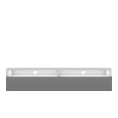 Selsey Rednaw - TV-Schrank mit zwei Schubladen, Mattweiß / Hochglanz Grau mit LED, 14