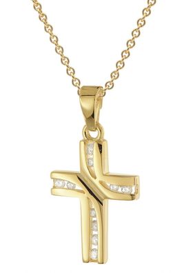 trendor Schmuck Damen Kreuz-Anhänger 333 Gelbgold mit vergoldeter Silberkette 28578