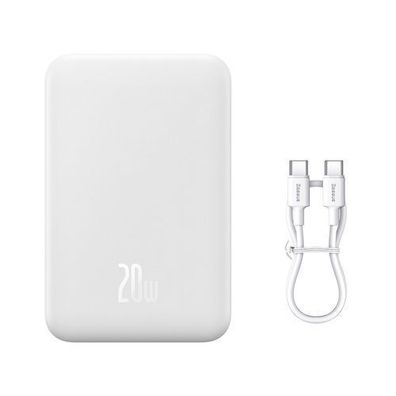 Baseus Magnetische Mini Powerbank 20000 mAh 20W - Weiss inkl. USB-C/USB-C Kabel