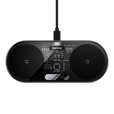 Baseus Kabelloses Ladegeraet mit Digitaler LED-Anzeige, Dual-Station, 20W, Schwar