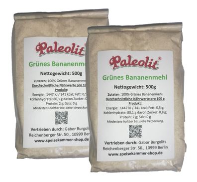 2 x 500g Kochbananenmehl Grünes Bananenmehl Plantain Glutenfrei Vegan