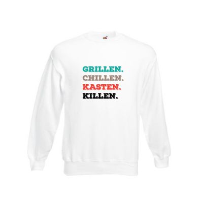Grillen Chillen Kasten Killen | Bier | Bierliebhaber Sweatshirt Weiß