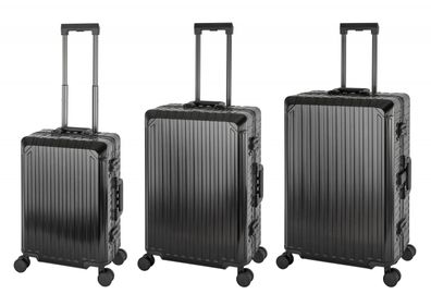Aluminium Reisekoffer Gepäck-Set, Travelhouse® Tokyo S+M+L - Schwarz