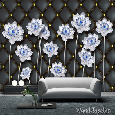 Vlies Fototapete Wandtapete Wandbilder Schwarz Weiß Blau Blumen Moderne 1752