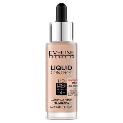 Eveline Cosmetics Liquid Control HD Foundation, Langanhaltende Formel 24H mit Pi