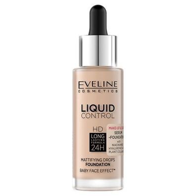 Eveline Cosmetics Liquid Control HD Foundation 24H mit Pipette, Farbton 050 Gold