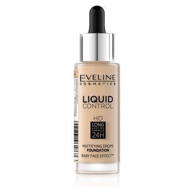 Eveline Liquid Control HD Foundation mit Pipette, Farbton 015 Light Vanilla, 32