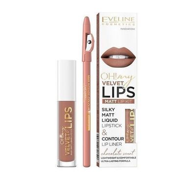 Eveline Oh! My Velvet Lips Set: Fluessig-Matt-Lippenstift 4,5 ml & Lippenkonturen