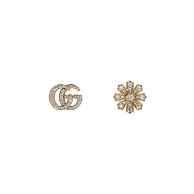 Gucci - YBD582033002 - Flora -Ohrringe mit doppelten G -Details in Gelbgold und Diama