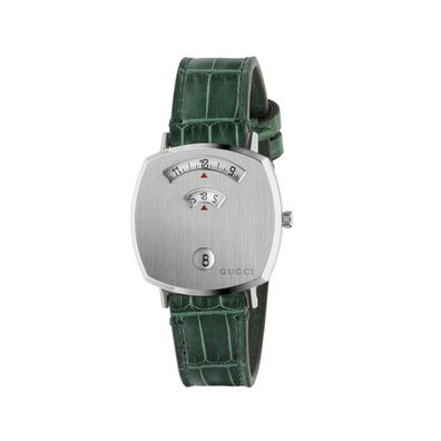 Gucci - Ya157404 - Grip Stahlhülle, 3 Fenster -Stunde, Minute und Datum, grüner Allig