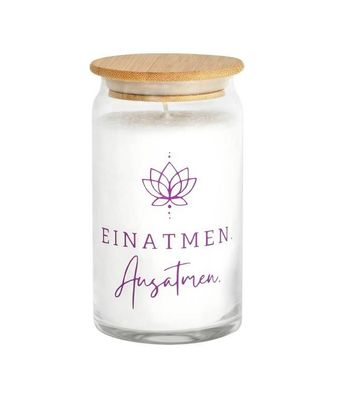 Motivkerze mit holzdeckel, Einatmen - Ausatmen 1 St
