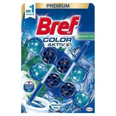 Bref Color Aktiv+ WC-Duft- & Reinigungsanhaenger Eukalyptus, 2er-Pack, 50g je Ein