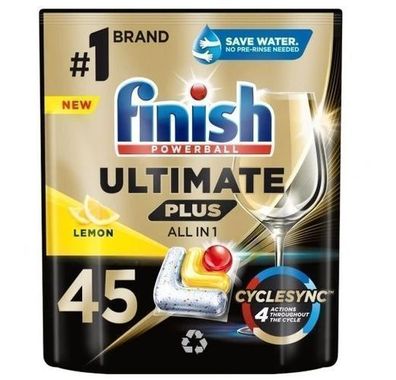 Finish Ultimate Plus Alles in 1 Zitronen-Geschirrspuelerkapseln, 45 Stueck