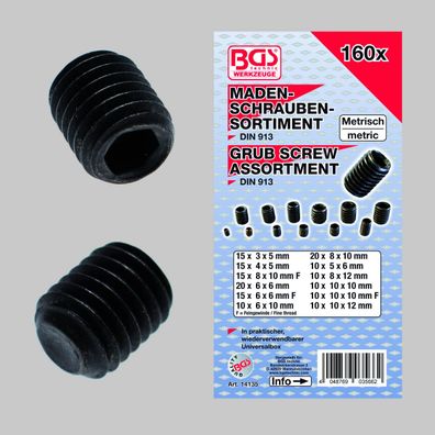 BGS Madenschrauben Sortiment Schrauben Gewindestifte M3-M10 nach DIN 913 160 tlg