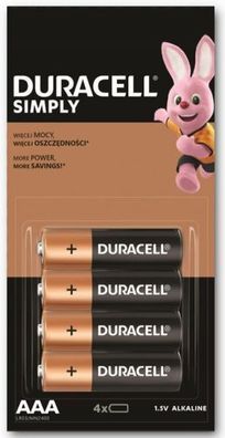 Duracell AAA Alkaline Batterien, 4 Stück Packung