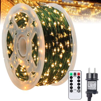 500 LEDs als Weihnachtsbaum-Lichterkette. Warmweißes Licht. 8 Funktionen. Mit Fernbe