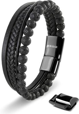 Serasar, lederarmband "stone" für herren, mit magnetverschluss