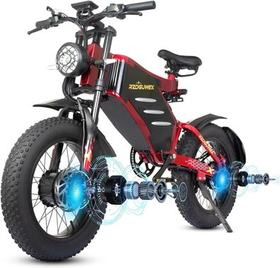 Elektrofahrrad, 20 Zoll 160NM Doppelmotor-Offroad-EBIKE mit abnehmbarem 48V 30AH Akku