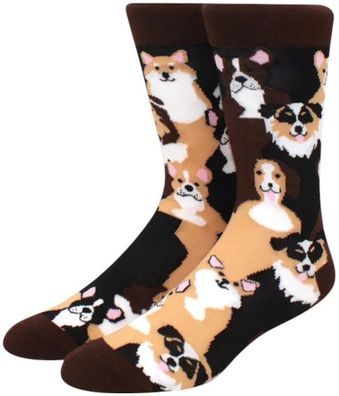 Hündchen Socken - Schwarz mit Hunde-Mix - Größe 37-46