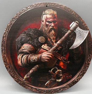 Blechschild-Wikinger Krieger mit Axt-rund-ca. 20cm/Durchm.-Bar-Deko