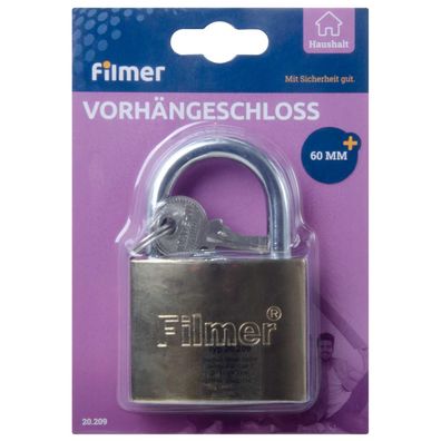 Filmer 20209 Vorhängeschloss HQ 60 mm 3 Schlüsseln