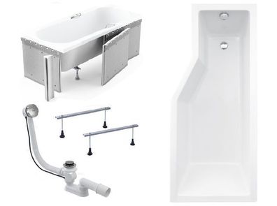 Badewanne Eckwanne Integra 150x75 Rechts Styropor Duschwand 3-teilig | Ablauf GRATIS!