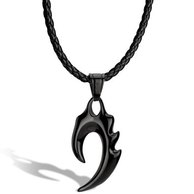 Serasar lederkette für herren „flame“ mit edelstahlanhänger und magnetverschluss