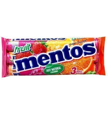 Mentos Frucht Kaubonbons 3er Pack à 38 g - Süßigkeiten aus Deutschland