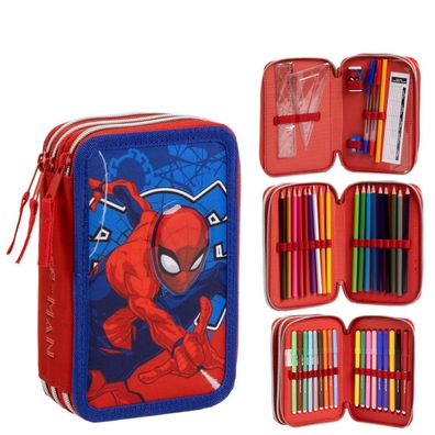 Spiderman Federmappe gefüllt – Schuletui & Stiftebox mit Zubehör für Kinder