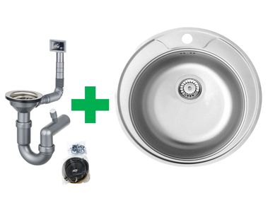 Einbau Edelstahlspüle Ø51 cm – Rundbecken + Siphon-Set