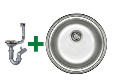 Einbau Edelstahlspüle Ø42 cm – Rundbecken mit Siphon-Set