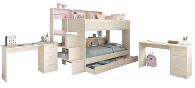 Bibop Etagenbett Parisot, mit Regalwand, Bettkasten, Tischen