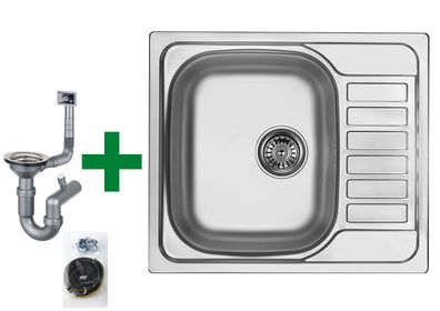 Einbau Edelstahlspüle 60x50,5 cm – eckig, inkl. Siphon-Set