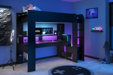 Parisot Hochbett Gaming "Online 1"mit Gamingtisch Weiß