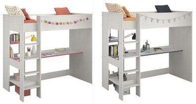 Smoozy 3a+3b Hochbett 90x200 Weiß mit Tisch, Leiter Farbwahl