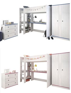 Hochbett Parisot Smoozy 28a+28b Weiß mit Schrank & Kommode