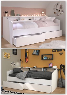Parisot Sleep 4 Schubkastenbett 90x200 – Weiß/Grau/Rosa