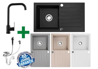 Granitspüle 76x44 + Armatur Steel – inkl. Siphon-Set