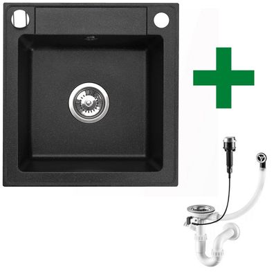 Granitspüle 44x46 – eckig, inkl. Siphon-Set