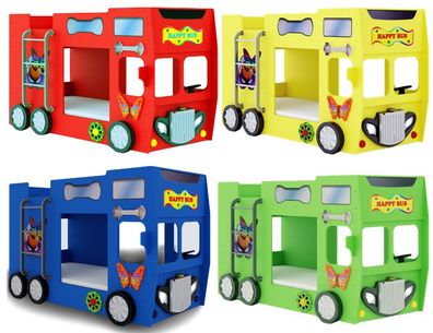 Happy Bus Kinderbett 210x115x145 cm – in Blau, Grün, Rot oder Gelb