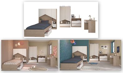 Shelter 1 Schubkastenbett 90x200 – Eiche/Weiß