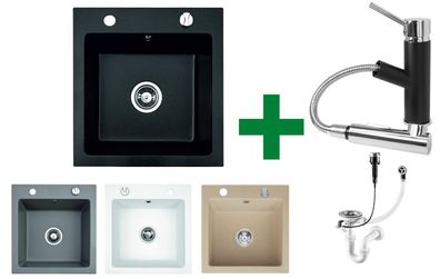 Granitspüle 48x50 + Armatur Cado – inkl. Siphon-Set