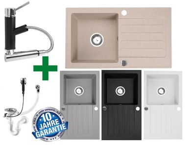 Granitspüle 76x44 + Armatur Cado – inkl. Siphon-Set