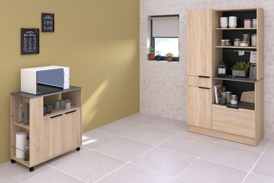 Fumay 1 Küchenbuffet mit Rollschrank – Eiche/Beton